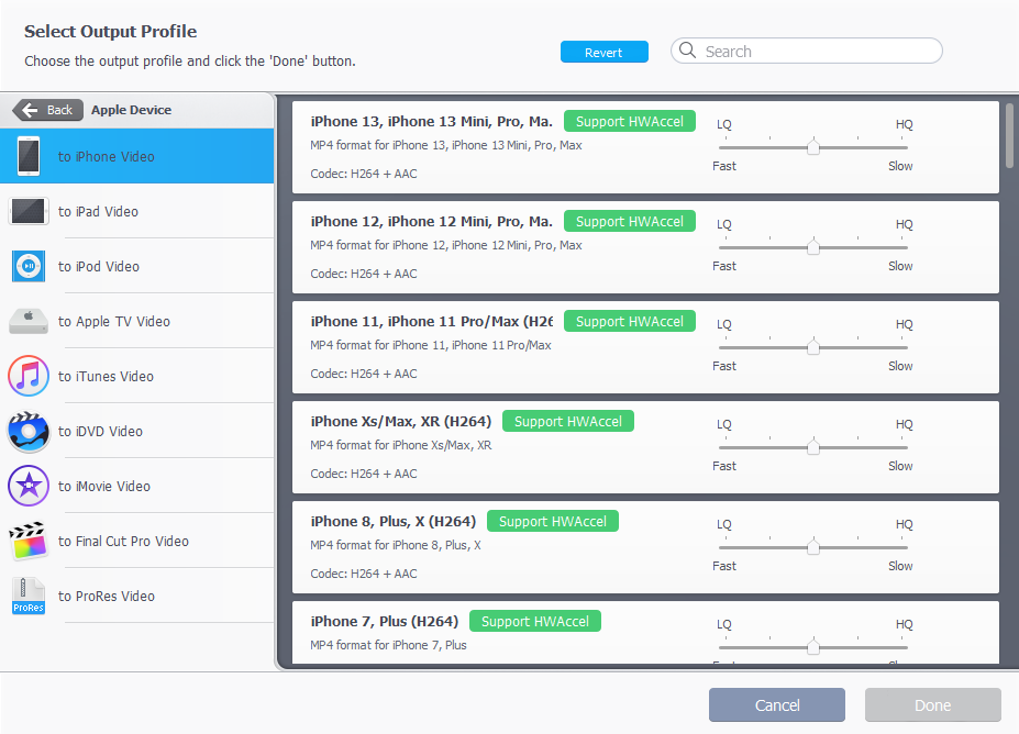 Output video format for iPhone devices